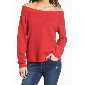 red off the shoulder crewneck
